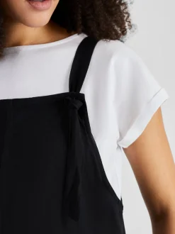 Zwart - JoJo Maman Bébé zwangerschapstuinbroek van een linnenmix met wijde pijpen