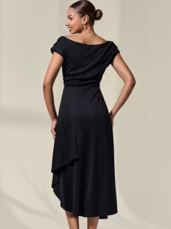 Zwart - Jolie Moi Asymmetric Draped Midi Dress