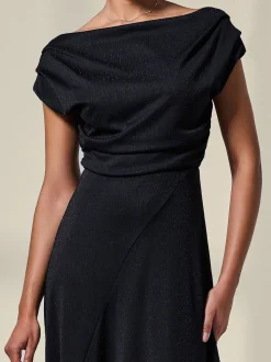 Zwart - Jolie Moi Asymmetric Draped Midi Dress