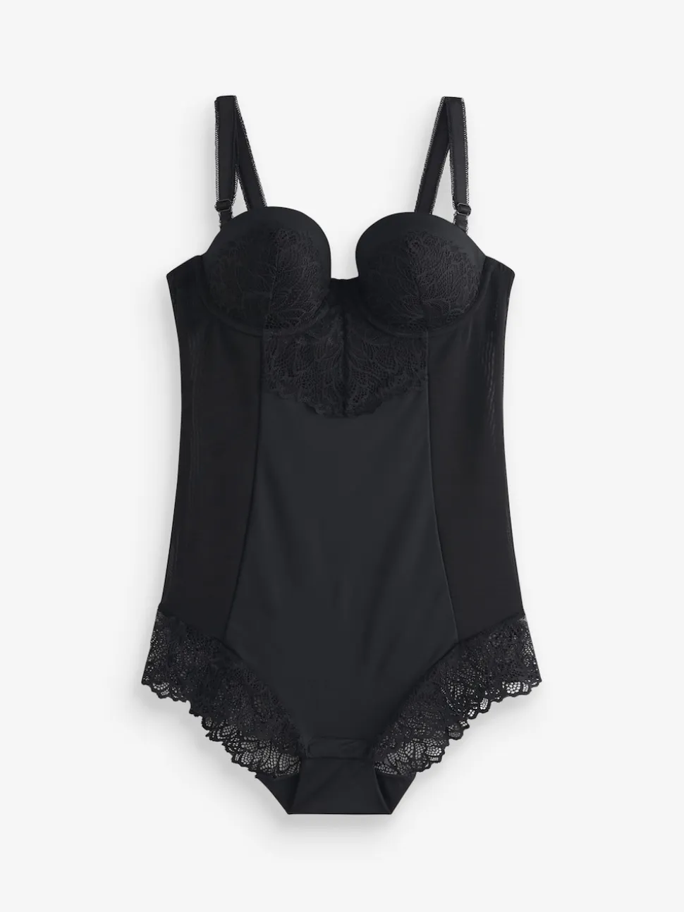 Zwart - Kanten body met cups en sterke buikcorrectie
