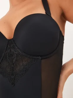 Zwart - Kanten DD+ slipdress met lichte vulling en sterke buikcorrectie