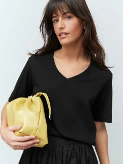 Zwart - Katoenen Modal ruimvallend V-hals T-shirt