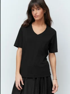 Zwart - Katoenen Modal ruimvallend V-hals T-shirt