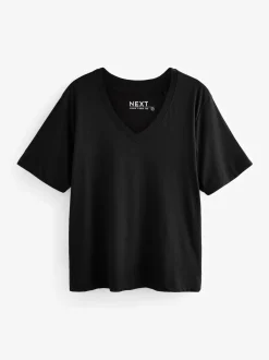 Zwart - Katoenen Modal ruimvallend V-hals T-shirt