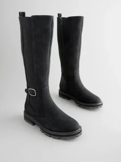 Zwart - Kniehoge Chelsea Boots met gesp