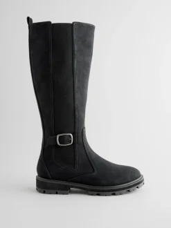 Zwart - Kniehoge Chelsea Boots met gesp