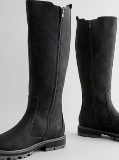 Zwart - Kniehoge Chelsea Boots met gesp