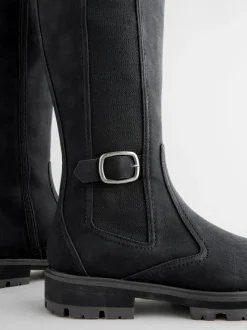 Zwart - Kniehoge Chelsea Boots met gesp