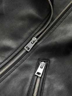 Zwart - Kunstleren bikerjack