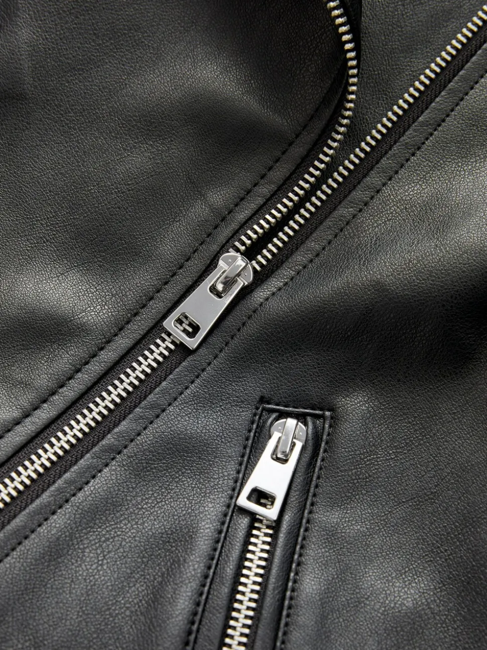 Zwart - Kunstleren bikerjack