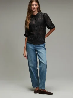 Zwart - Lace Half Sleeve Blouse