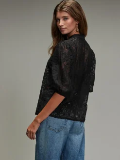 Zwart - Lace Half Sleeve Blouse