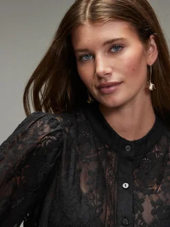 Zwart - Lace Half Sleeve Blouse