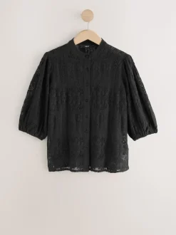 Zwart - Lace Half Sleeve Blouse