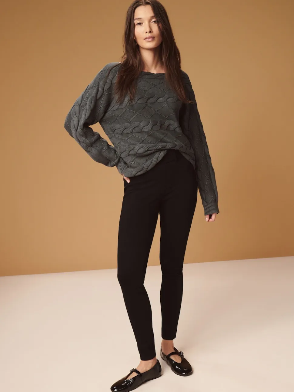 Zwart - Lange jersey denim leggings