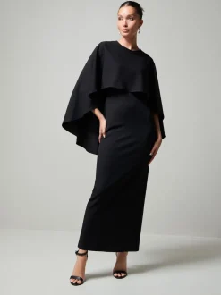 Zwart - Lange jurk met cape