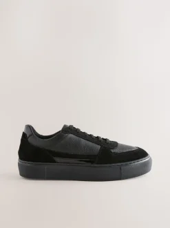 Zwart - Leather Chunky Panel Detail Lace Up Trainers