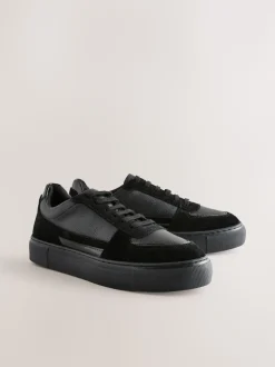 Zwart - Leather Chunky Panel Detail Lace Up Trainers