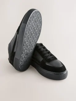 Zwart - Leather Chunky Panel Detail Lace Up Trainers