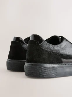 Zwart - Leather Chunky Panel Detail Lace Up Trainers