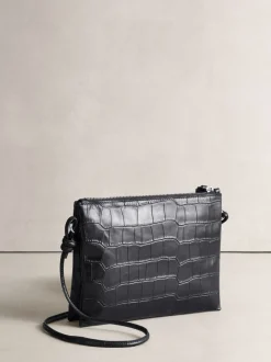 Zwart - Leather Croc Cross-Body Bag