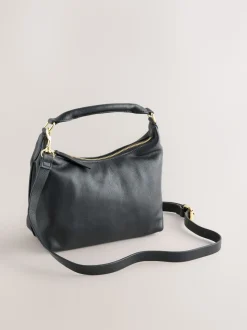 Zwart - Leather Scooped Hand Held Bag