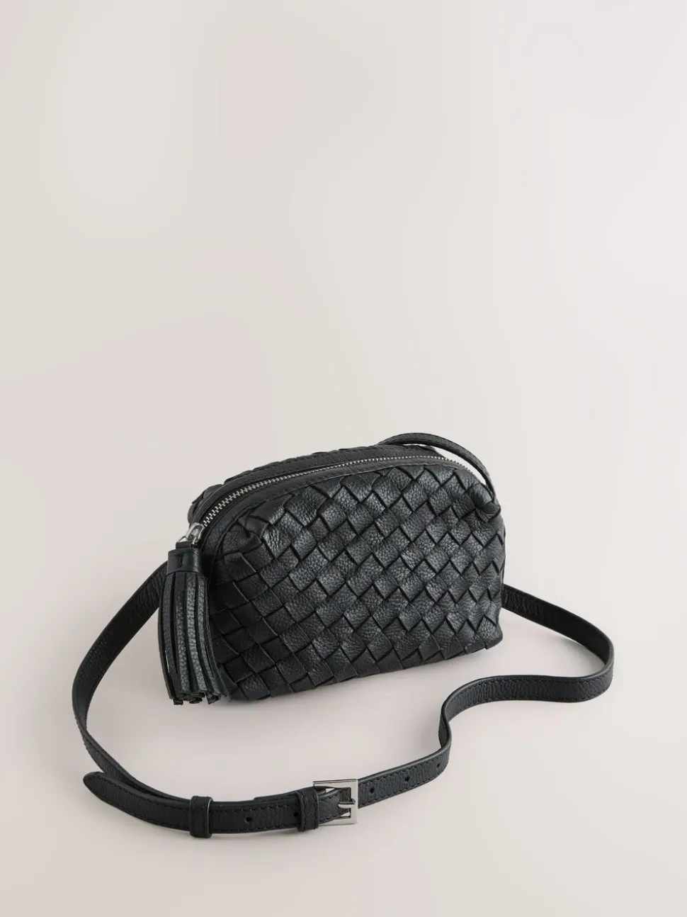 Zwart - Leather Weave Camera Bag