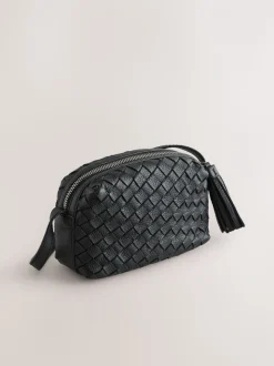 Zwart - Leather Weave Camera Bag