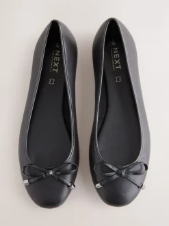Zwart - Leren Ballerina's met ronde neus