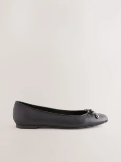 Zwart - Leren Ballerina's met ronde neus