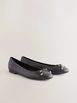Zwart - Leren Ballerina's met ronde neus