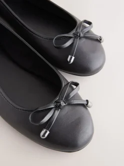 Zwart - Leren Ballerina's met ronde neus