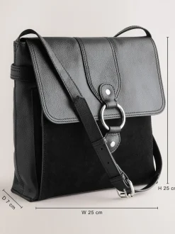 Zwart - Leren messenger-tas met vak