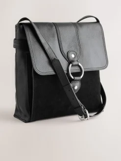 Zwart - Leren messenger-tas met vak