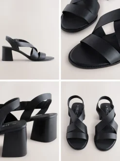 Zwart - Leren sandalen met bandjes en blokhak