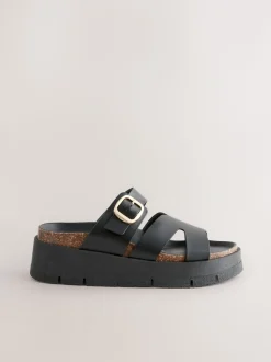 Zwart - Leren sandalen met bandjes en gespdetail