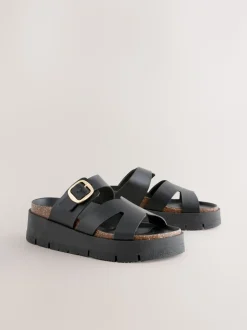 Zwart - Leren sandalen met bandjes en gespdetail