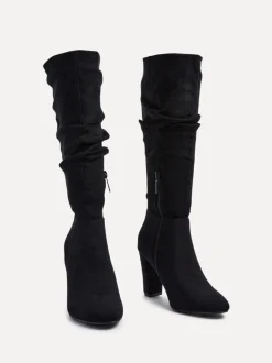 Zwart - Linzi Aura High Leg Ruched Boots With Block Heel