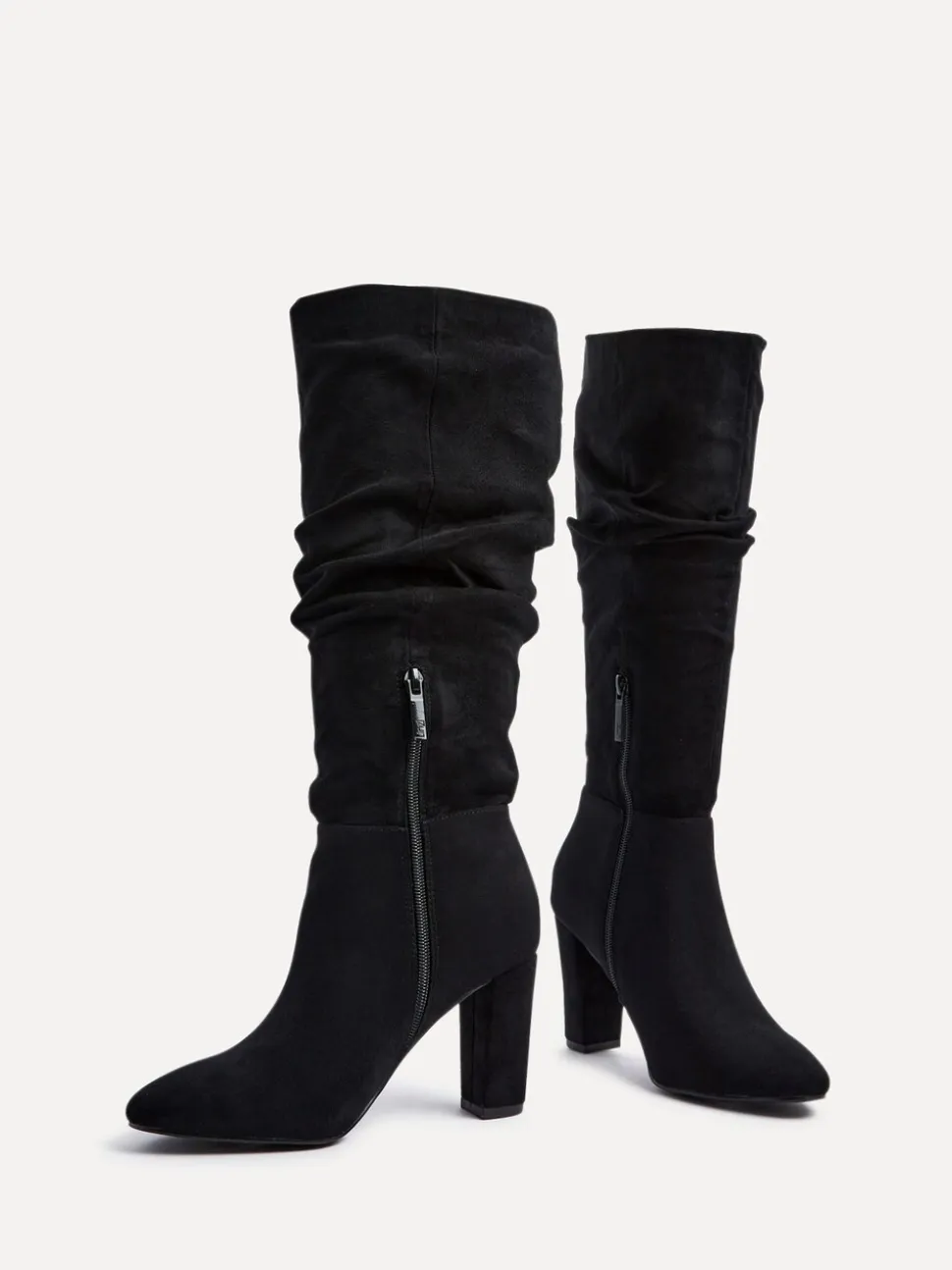 Zwart - Linzi Aura High Leg Ruched Boots With Block Heel