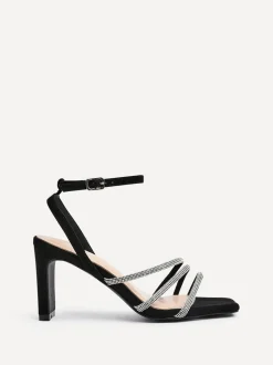 Zwart - Linzi Glimmer Diamante Block Heel Sandals