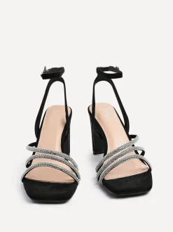 Zwart - Linzi Glimmer Diamante Block Heel Sandals