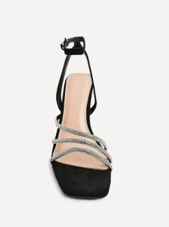 Zwart - Linzi Glimmer Diamante Block Heel Sandals