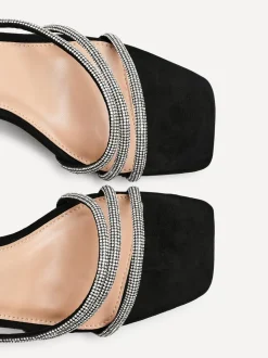 Zwart - Linzi Glimmer Diamante Block Heel Sandals