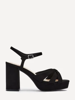 Zwart - Linzi Keliah sandalen met plateauzool, gekruiste bandjes en blokhak