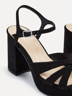 Zwart - Linzi Keliah sandalen met plateauzool, gekruiste bandjes en blokhak