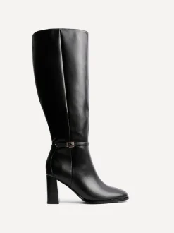 Zwart - Linzi Midtown Block Heel High Leg Boots With Buckle Detail