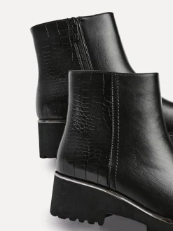 Zwart - Linzi Navigate Croc Mix Wedge Ankle Boots