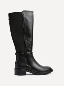 Zwart - Linzi Power High Leg Boots With Stretch Side Panel and Buckle Detail
