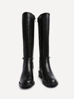 Zwart - Linzi Power High Leg Boots With Stretch Side Panel and Buckle Detail