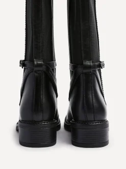 Zwart - Linzi Power High Leg Boots With Stretch Side Panel and Buckle Detail